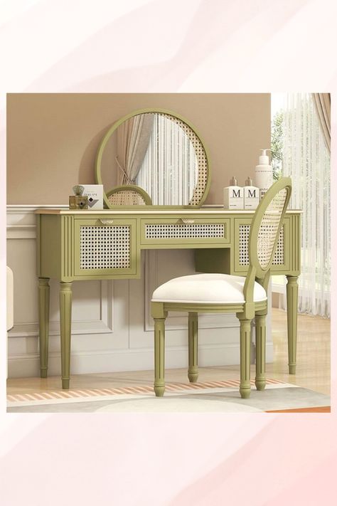 Rattan Dressing Table, Dresser Large, Amazon Bedroom, Rattan Dresser, Makeup Tables, Home Office Computer Desk, Makeup Drawer, Mirror 3, Dressing Table Set