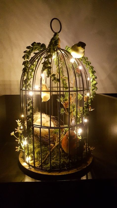 Vintage Bird Cage Decor, Birdcage Planter, Cage Decor, Lantern Ideas, Bird Cage Decor, Vintage Bird Cage, Birdcages, Diy Basket, Vintage Bird