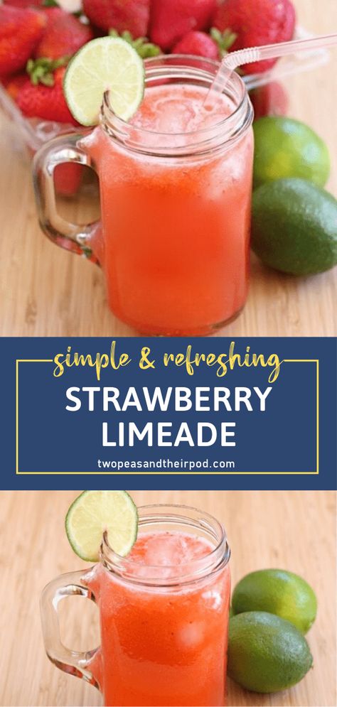 Strawberry Limeade is a refreshing way to cool down this summer! This recipe is simple to make, featuring sweet and sour flavors with fresh strawberries in the mix. Whip up a big pitcher of this special drink for kids and adults to enjoy! Pin this for later! Strawberry Summer Drinks, Summer Drinks Kids, Strawberry Drink Recipes, Limeade Drinks, Strawberry Limeade, Limeade Recipe, Pitcher Drinks, Kid Friendly Drinks, Strawberry Drinks