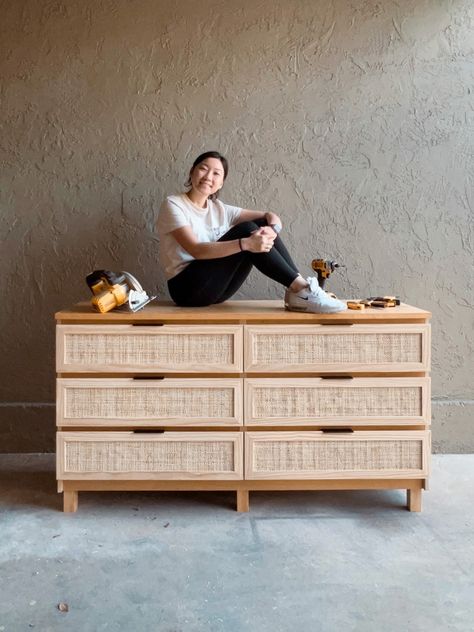 JnnLiuLiu | IKEA Hack – How to add Rattan to Malm Dresser Ikea Dressers, Dresser Flip, Malm Hack, Dresser Flips, Malm Drawers, Rattan Dresser, Ikea Malm Dresser, Diy Furniture Flip, Malm Dresser