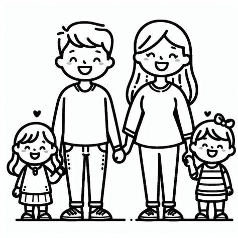 Family Photos Drawing, Family Art For Preschool, Family Of Four Drawing, Poster About Family, Family Easy Drawing, Family Clipart Black And White, Family Of 4 Drawing, Cute Family Drawing, Group Of People Drawing