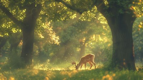 Deer in Sacred Grove | Serene Forest Scene - Payhip Gentle Forest Wallpaper Sleepy Daze, Sacred Forest, Dear In Forest, Autumn Deer Wallpaper, Deer In Misty Forest, Forest Grove, Sacred Groves, Sacred Monkey Forest Sanctuary, Light Filters