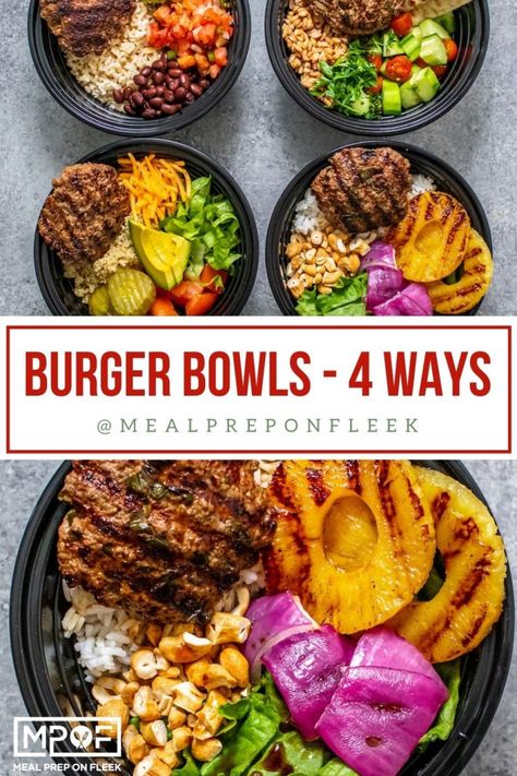 Italian Meal Prep Bowls, Meal In A Bowl Recipes, Healthy Burger Meals, Ground Beef Buddah Bowl, Beef Bowl Recipe Healthy, Clean Bowl Recipes, Healthy Hamburger Meal Prep, Hamburger Bowls Healthy, Cheese Burger Bowl Meal Prep