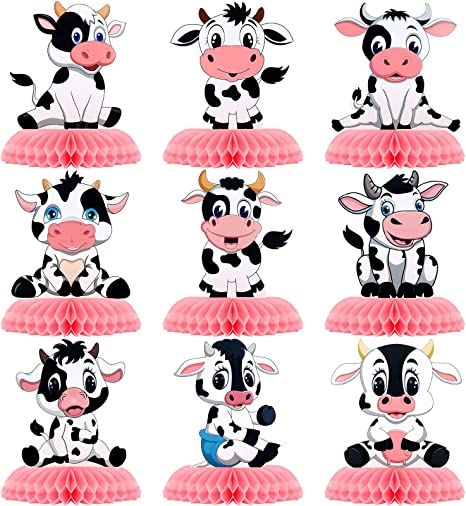 Pink Cow Party, Cow Party Decorations, Cow Print Party, Cowboy Party Favors, Cow Baby Shower Theme, Kids Party Centerpieces, Honeycomb Table, Cow Birthday Parties, Cowboy Theme Party