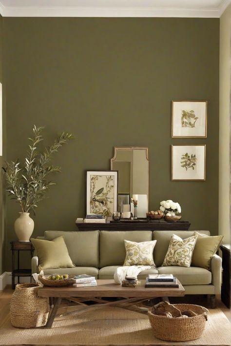 home decorating, home interior, home interior design, interior bedroom design Color Living Room Walls, Green Painted Walls Living Room, Hall Wall Painting Ideas, Olive Living Rooms, Green Walls Living Room, Color Living Room, Green Painted Walls, Paint Guide, Olive Green Walls