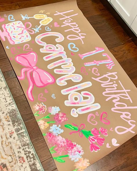 I shouldn’t play favorites, but I’m in love with these flowers 💗🌷💐 Sweet 16 Banner Painted, Big Bday Party Ideas, 18th Birthday Poster Ideas, Birthday Posters Ideas, P5 Banner, Birthday Party Ideas 16 Sweet Sixteen, 15 Year Birthday Party Ideas, Hoco Morning, Happy Birthday Poster Ideas