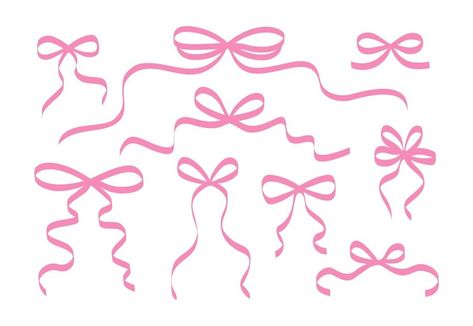 Premium Vector | Vector set of decorative pink bow ribbons vector ribbons silhouette Ribbon Silhouette, Ribbon Drawing, Leavers Shirt, Website Elements, Ribbon Illustration, Bow Logo, Bow Silhouette, Xmas Inspiration, Ribbon Flag