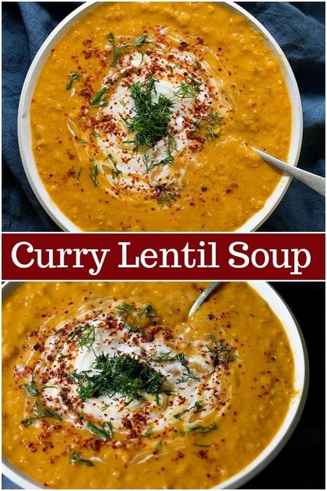 Lentil Soup With Coconut Milk, Curry Lentil Soup, Lentil Recipe, Soup With Coconut Milk, Easy Soup Recipe, Curry Easy, Easy Vegan Soup, Curried Lentil Soup, Pudding Chia