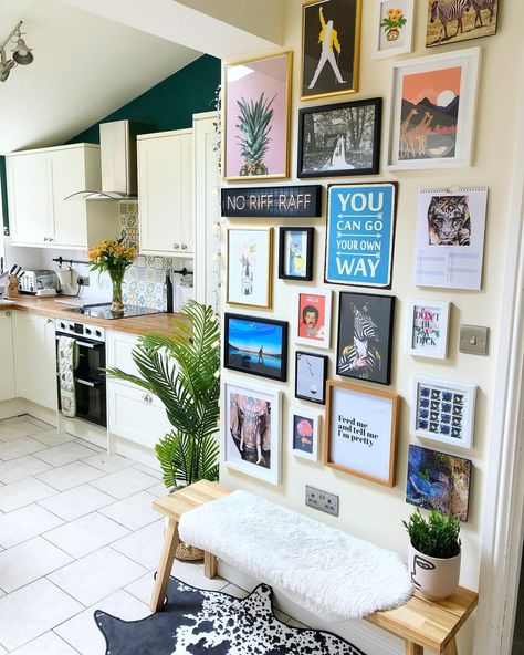 C H A R L I E ☾ | Happy hump day! This is still one of my fave walls in the house, I love every single picture. I’ve got a couple more to add so not sure… | Instagram Couple Apartment, Seattle Apartment, Staircase Wall Decor, Kitchen Gallery Wall, Appartment Decor, Narrow Hallway Decorating, Staircase Wall, Happy Hump Day, Rental Decorating