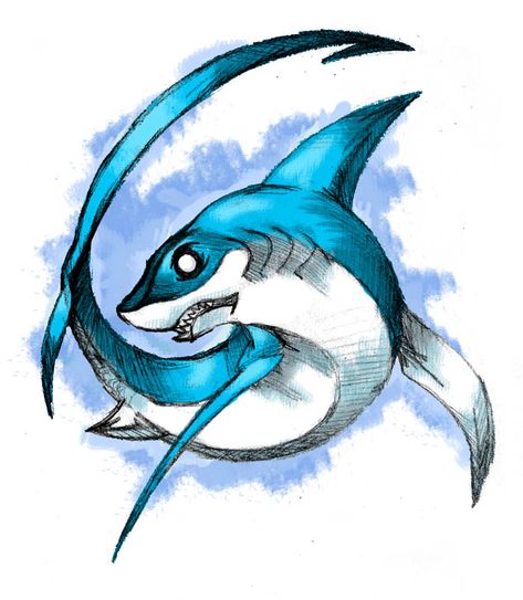 Shark Week: Pelagic Thresher by Darksilvania on DeviantArt French Bulldog Drawing, Thresher Shark, Shark Photos, Sea Creatures Art, Shark Drawing, Shark Logo, Shark Art, Shark Tattoos, Underwater Creatures