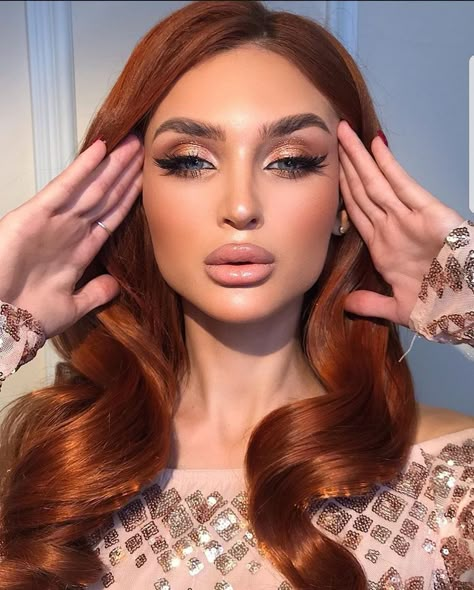 Red Hair Glam Makeup, Ginger Glam Makeup, Wedding Makeup On Redheads, 50th Hairstyles For Women, Makeup Looks For Ginger Hair, Red Hair Eye Makeup, Make Up For Ginger Hair, Ginger Hair Makeup Ideas, Makeup For Ginger Hair