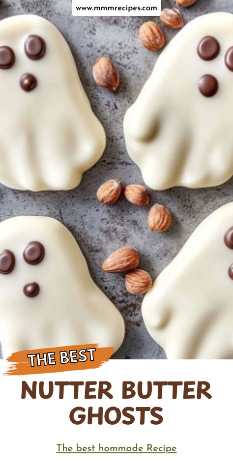 These Nutter Butter Ghosts are the ultimate Halloween treat! Just a few ingredients and no baking required to transform classic cookies into cute ghosts—perfect for parties or trick-or-treat snacks. Click for this easy, spooky recipe! Nutter Butter Ghosts, Nutter Butter Ghost Cookies, Halloween No Bake Cookies, Halloween No Bake Treats, Witch Finger Cookies, Finger Cookies, Spooky Halloween Treats, Spooky Food, Nutter Butter Cookies