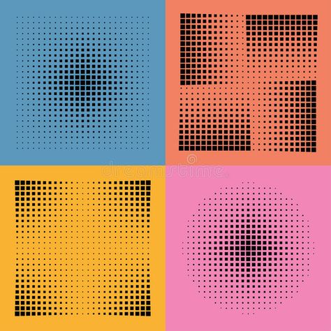 Halftone patterns vector illustration Halftone Graphic, Halftone Art, Halftone Illustration, Halftone Design, Halftone Pattern, Halftone Dots, Colored Background, Pattern Brands, Grid Design