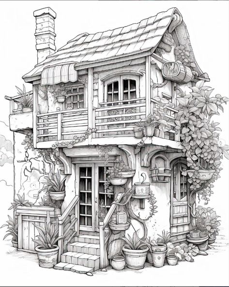 Fairytale House Drawing, Cottage Sketch, Storybook Village, Cottage Drawing, Fairytale Town, Cottagecore House, House Quilt Patterns, Art Maker, Baba Jaga