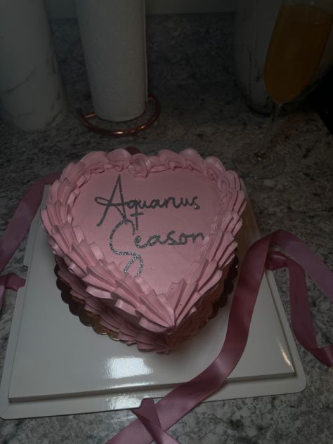 Aquarius Szn Heart Cake, 18th Birthday Cake Aquarius, Jhene Aiko Birthday Cake, Pink Aquarius Birthday Cake, Aquarius Birthday Photoshoot Ideas, Aquarius Cake Ideas, Aquarius Birthday Outfit, Birthday Dump Aesthetic, Aquarius Heart Cake