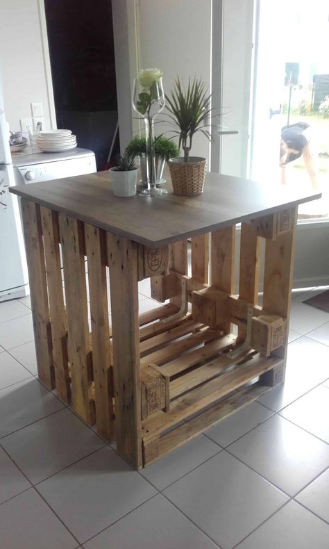 Island Desks, Bar En Palette, Pallet Kitchen Island, Table Palette, Wooden Pallet Crafts, Pallet Kitchen, 1001 Pallets, Cooking Easy, Wooden Pallet Furniture