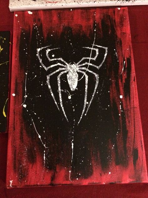 Spider Man Abstract Art, Spiderman Art Painting, Spiderverse Painting Canvas, Spiderman Parking Spot Painting, Spider Man Painting Canvas Easy, Spider Canvas Painting, Xbox Painting Ideas, Spider Man Painting Ideas, Venom Painting Easy