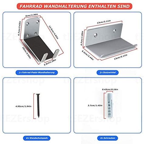 tEEZErshop Bicycle Wall Mount 3 Pieces Bicycle Wall Mount Mountain Bike Bicycle Mount Wall Pedal Suspension 1 x Wall Mount 2 Support Angle Load Capacity 35 kg Bicycle Suspension for MTB E-Bike Road Bike : Amazon.de: DIY & Tools Bike Storage Design, Bicycle Wall Mount, Bike Storage Garage, Bike Wall Mount, Garage Atelier, Support Velo, Garage Tool Storage, Bicycle Rack, Bike Pedals