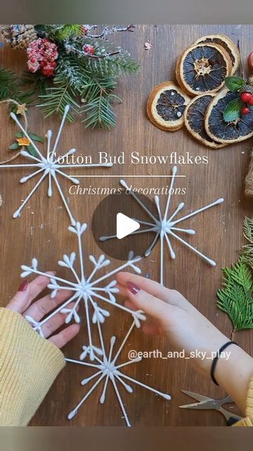 🌿Anna☀️| Crafts, Play & Learning on Instagram: "Cotton Bud Snowflake Window Decorations! ❄️ A simple craft with endless pattern options that are so lovely to display for the season! Using glue and paper stem cotton buds, cut your buds and create any pattern you like! I then used my clear string to hang them up on our window! Definitely beginning to feel more like Christmas 🎄 Our cotton buds are paper stem by Fred and Flo from @tescofood ❤️ #diysnowflakes #snowflakecraft #wintercrafts #christmasdiy #simplechristmas #snowflakedesigns #diydecoration #windowart #averycardboardchristmas #christmasdecorating #simplechristmas #simplechristmasdecor #christmascrafts #easychristmascrafts #handmadechristmas #diydecorations #heuristicplay #childrenscrafts #kidscraft #diyactivities #recycleandp Cotton Bud Snowflakes, Paper Christmas Decorations Diy Simple, Cotton Buds Craft, Endless Pattern, Anna Craft, Paper Snowflake Patterns, Snowflake Craft, Paper Christmas Decorations, Christmas Window Display