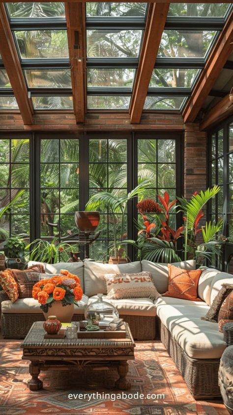 40+ Gorgeous Sunroom Ideas You Have to Copy For the Summer Breezeway Sunroom Ideas, Houses With Sunrooms, Sunroom Living Room Ideas, Wooden Conservatory Ideas, A Frame Sunroom Addition, Conservatory Living Room Ideas, Build A Sunroom On A Budget, Glass Outdoor Room, Sunroom Layout Ideas