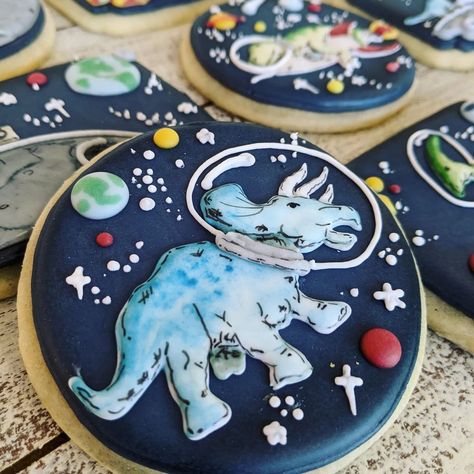 Dinosaur Space Party, Dinosaur In Space Birthday, Space Dinosaur Cake, Dinosaurs In Space Party, Space Dinosaur Birthday, Dino Birthday Cake, Space Dinosaur, Dinosaur Birthday Theme, Girls 3rd Birthday