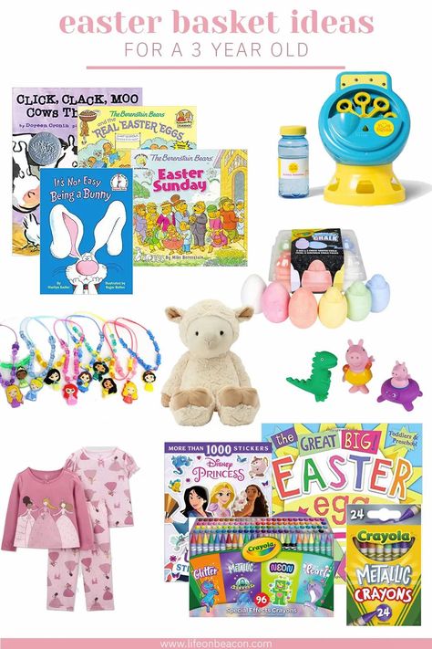 Fun affordable Easter basket ideas for a 3 year old that isn't candy. All available via Amazon Prime or Target Drive up Pickup Easter Basket 3 Year Girl, Easter Activities For Toddlers, Easter Coloring Book, Girls Easter Basket, Disney Easter, Berenstain Bears, Princess Sticker, Kids Easter Basket, Toddler Easter