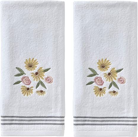 SKL Home by Saturday Knight Ltd. Tossed Flowers Hand Towel (2-Pack), White Towel Embroidery Designs, Towel Rug, Decorative Hand Towels, Towel Embroidery, Park Designs, Cotton Hand Towels, Bathroom Collections, Bathroom Inspo, Global Design