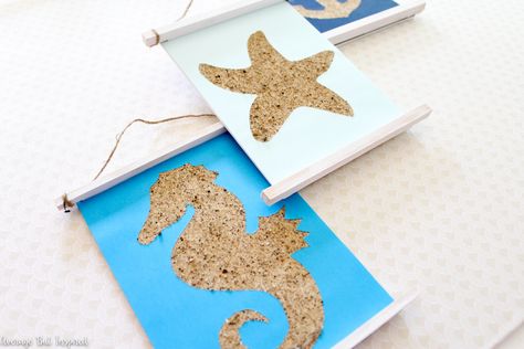 Sea Crafts Preschool, Sand Art Crafts, Sand Art Projects, Beach Crafts For Kids, Vacation Bible School Craft, Shapes Wall Art, Beach Themed Crafts, Nautical Crafts, Camp Crafts