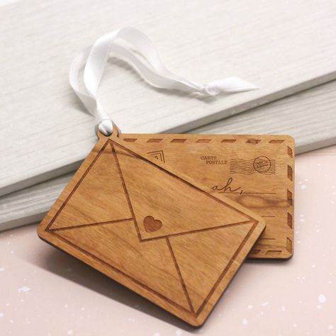 Personalised Secret Letter Decoration Wooden Envelope, Envelope Decoration, Relationship Jewelry, Envelope Christmas, Envelope Necklace, Long Distance Best Friend, Message Envelope, Message Necklace, Engraved Bar Necklace