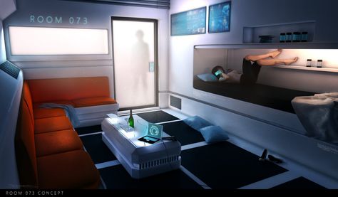 Room 073 by tschreurs on DeviantArt Scifi Apartment, Cyberpunk Room Interiors, Sci Fi Apartment, Sci Fi Bedroom, Sci Fi Rooms, Futuristic Rooms, Scifi Room, Sci Fi Room, Futuristic Room