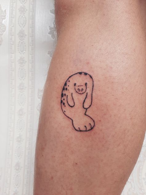 Shaun The Sheep Tattoo, Simple Manatee Tattoo, Manatee Tattoo, Sheep Tattoo, Beginner Tattoos, Shaun The Sheep, Tattoo Idea, Cute Tattoos, Paw Print Tattoo