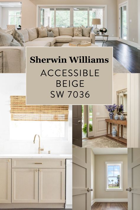 Best Beige Cabinet Paint Color, Sherwin Williams Tan Cabinets, Neutral Island Color, Accessible Beige Whole House Color Scheme, Sherwin Williams Beige Kitchen Cabinets, Accessible Beige Paint Palette, Accessible Beige Mudroom, Shoji White With Accessible Beige, Renwick Beige Sherwin Williams