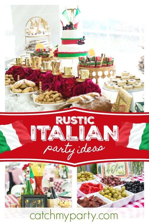 Take a trip to Italy with this fabulous Italian 70th birthday party! The party decorations are fantastic!! See more party ideas and share yours at CatchMyParty.com #catchmyparty #partyideas #littleitaly #italian #70thbirthdayparty #rusticparty Italian Table Decorations, Italian Decorations, Little Italy Party, Italy Birthday, Italian Party Decorations, Italian Dinner Party Decorations, Italian Festival, Board Themes, Italy Party