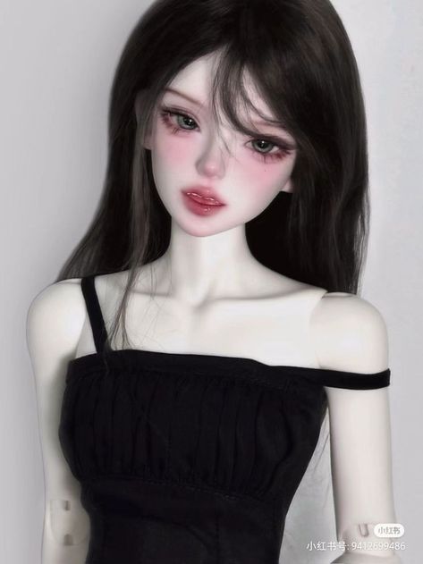 Bjd Doll Face, Cute Doll Makeup, Brown Eyes Black Hair, Bjd Dolls Girls, Chinese Dolls, Doll Aesthetic, Girls With Black Hair, Doll Makeup, Smart Doll