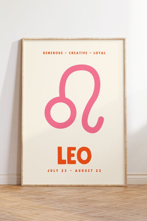 Leo Zodiac Sign Print, Pink and Orange Poster, Maximalist Poster, Modern Colorful Eclectic Decor, Star Sign Poster, Astrology Wall Art, Dopamine Colors, Zodiac Sign Poster, Zodiac Decor, Leo Art, Star Sign Poster, Zodiac Themed Bedroom, Leo Poster, Leo Aura Poster, Zodiac Sign Prints, Leo Vibes Only Painting