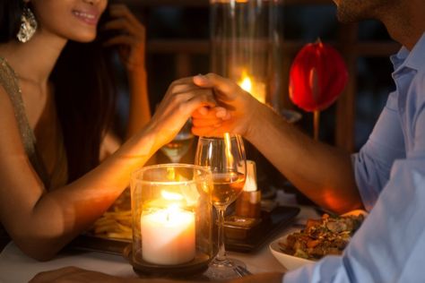 Couple Having Romantic Dinner Lunch For Two, Anniversary Ideas For Him, 6 Month Anniversary, Boiled Chicken Breast, Couple Holding Hands, Valentines Day Date, Flirting Moves, Light Dinner, Candle Light Dinner