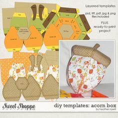 Acorn Diy, Gift Box Pattern, Acorn Gifts, Teapot Crafts, Printable Gift Bags, Acorn Crafts, Pattern Printable, Gift Box Template, Punch Board