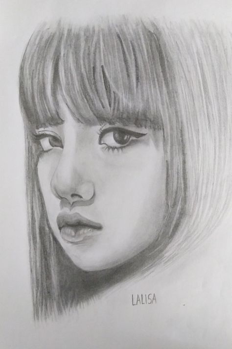 Lisa Easy Sketch, Lisa Blackpink Drawing Easy, Black Pink Drawing Easy, Lisa Drawing Pencil Easy, Lisa Drawing Easy, Black Pink Sketch, Black Pink Drawing, Lisa Drawing, Lisa Portrait