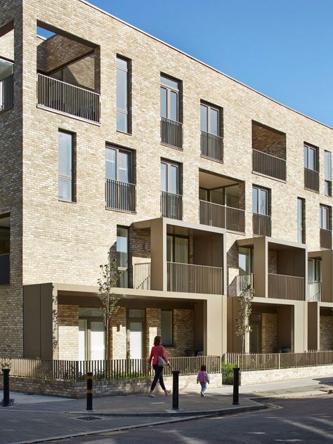 Bronze-coloured balconies project from trio of brick housing blocks by Alison Brooks Architects Dezeen Architecture, Architecture Materials, Alison Brooks, Brick Projects, Urban Housing, Brick Architecture, Apartment Architecture, Social Housing, Brick Facade