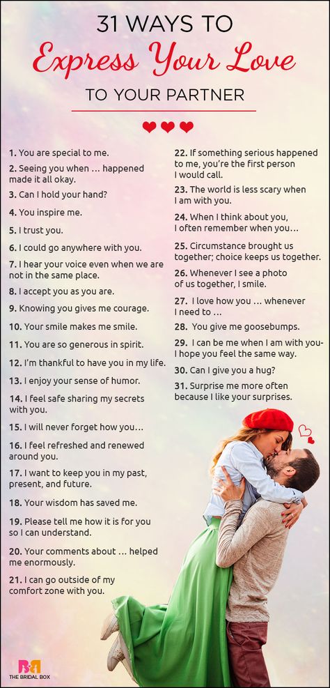 Expressing love for one’s partner can be done in many ways. We’ve compiled 50 of the unique, thoughtful and caring ways you can tell your partner that you love them. Qoutes About Loving Your Partner, Telling Your Boyfriend You Love Him, Express Love To Him, Comforting Words For Boyfriend, Ways To Tell Him You Love Him, Unique Ways To Say I Love You, How To Express Love To Boyfriend, Expressing Love To Him, How To Comfort Your Boyfriend