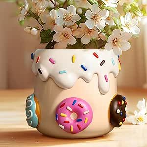 GUGUGO Cute Donut Planters, Unique Plant Pots with Drainage, Rainbow Colorful Small Flower Pots for Indoor Plants, Funny Succulent Planter Pot Gift for Plant Lovers, Modern Boho Home Decor, Pastel Plants Funny, Modern Boho Home, Pots For Indoor Plants, Modern Boho Home Decor, Colorful Donuts, Small Flower Pots, Cute Donuts, Colorful Succulents, Plastic Flower Pots