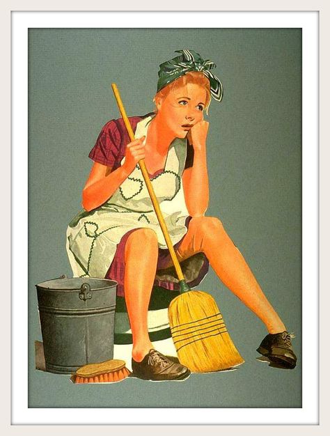 So much to clean and not enough time! Chore Schedule, Vintage Housewife, Cleaning Lady, Domestic Goddess, Cleaners Homemade, Household Chores, Norman Rockwell, Spring Cleaning, Vintage Images