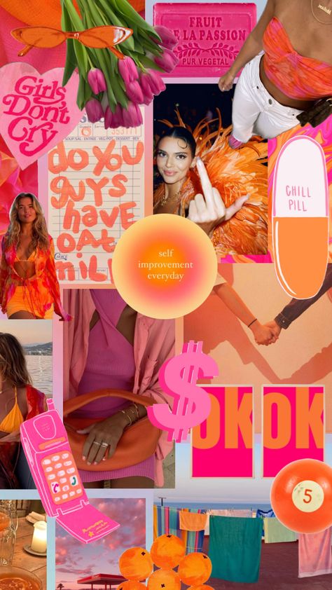 Vibrant Asthetic Picture, Funky Pink Aesthetic, Bright Orange Aesthetic, Orange And Pink Aesthetic, Moodboard Orange, Groovy Stickers, Bachelorette Vibes, Iphone Wallpaper Bright, Bright Colors Fashion