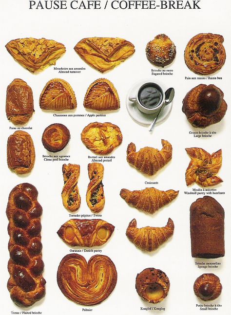 BREAKFAST ~ LE PETIT DEJEUNER~ Coffee and a sweet breakfast pastry. Types Of Pastries, Types Of Breakfast, Breads And Pastries, Breakfast Pastry, French Patisserie, Breakfast Pastries, French Pastries, Artisan Bread, Pastry Recipes