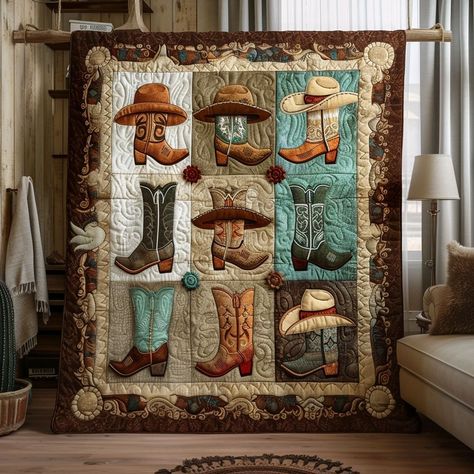 Vantique Quilter's Dream Cowgirl Quilt Patterns, Boot Quilt Pattern, Western Quilt Patterns, Cowgirl Quilt, Donkey And Dragon, Quilt Pillow Case, Cowboy Quilt, Western Quilts, Quilted Blanket