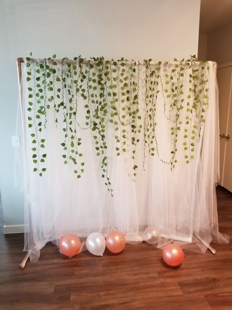 Greenery Bridal Shower Ideas, Rose Gold Bridal Shower Decor, Rose Gold Curtains, Floral Bridal Shower Decorations, Bridal Backdrop, Green Bridal Showers, Bridal Backdrops, Rose Gold Bridal Shower, Bridal Shower Backdrop