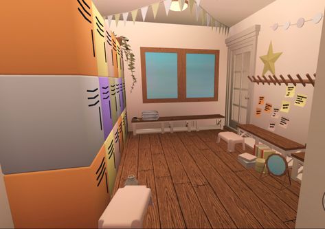 School Gym Bloxburg, Bloxburg Gymnastics Gym, Bloxburg Gym Layout Ideas, Bloxburg School Gym Ideas, Bloxburg Gym Layout, Daycare Bloxburg Layout, Bloxburg Home Gym, Bloxburg Dance Studio, Gym Bloxburg