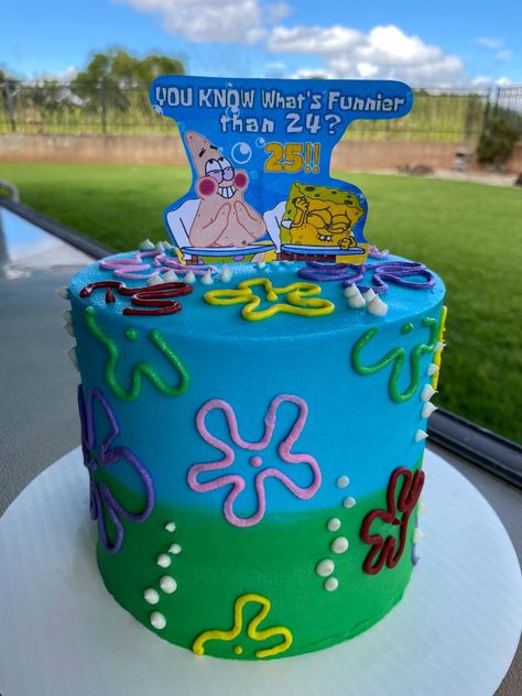 Spongebob 25 Birthday Cake Diy, Spongebob You Know What’s Funnier Cake, What’s Funnier Than 25 Cake, Spongebob Whats Funnier Than Cake, Spongebob Cake 25th Birthday, Spongebob Cakes 25, Small Spongebob Cake, What’s Funnier Cake, Spongebob 25th Birthday Party Cake