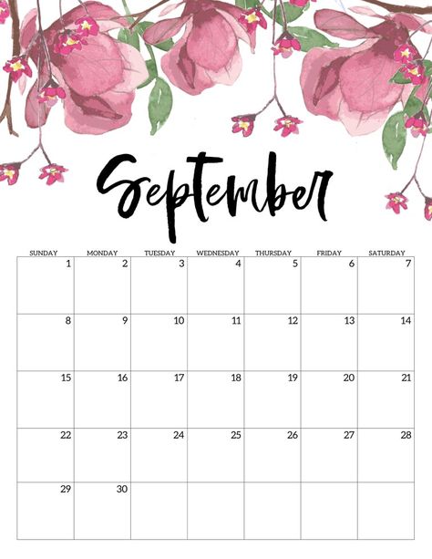 Free Printable Calendar 2019 - Floral. Watercolor Flower design style calendar. Monthly calendar pages. Cute office or desk organization. #papertraildesign #2019calendar #calendar #calendar2019 #floralcalendar Free Printable Calendar Templates, Flower Calendar, Weekly Calendar Template, Printable Calendar 2020, Kalender Design, Excel Calendar, September Calendar, To Do Planner, Calendar 2019