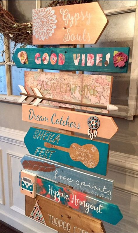 Custom Bohemian Hippie Directional Sign Boho | Etsy Hippie Crafts, Hippie House, Hippie Homes, Kids Bedroom Designs, Hippie Home Decor, Boho Interiors, Directional Signs, Hand Painted Decor, Hippie Decor